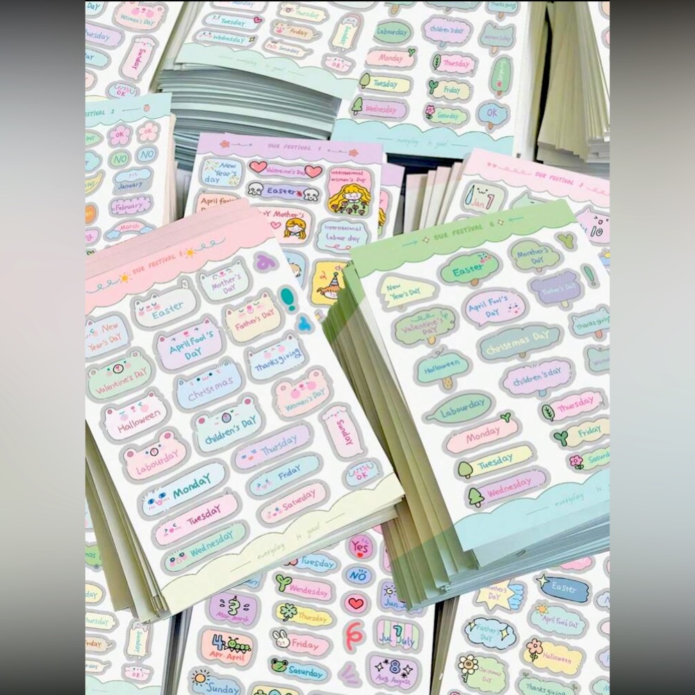 Kawai Waterproof Monthly Weekly Stickers, Planner, Notes, Phone, Laptop, Bottle